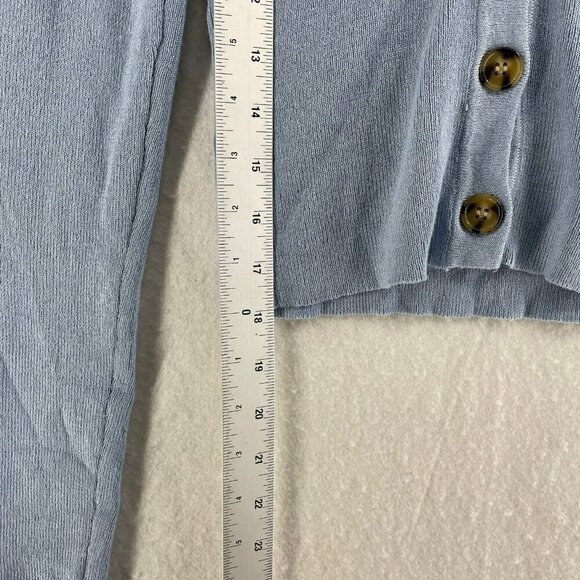 Fashion Nova Cardigan Women's Sz L Blue Knitted Button-Up V-Neck Cropped - Picture 5 of 11